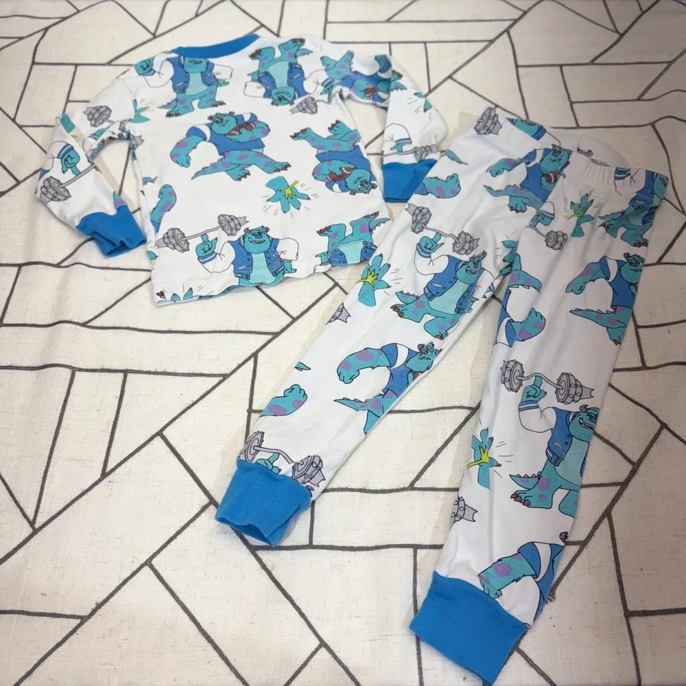 Spotted Zebra Pixar Pajama Set 3T  Monsters Inc Sulley Weight lifting  Snug Fit